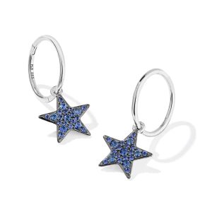 Star 14k White Gold Huggie Earrings