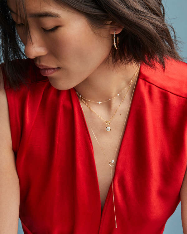 Tegan 14k Yellow Gold Y Necklace in White Diamond - alternate view