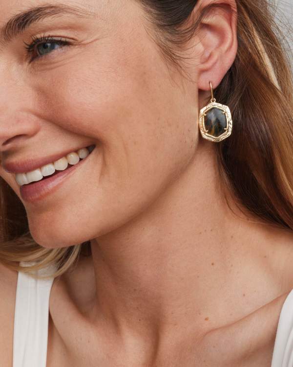 Tiger Striped Daphne Gold Drop Earrings - view 2