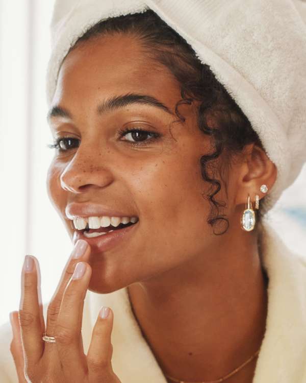 Virginia 18k Gold Vermeil Huggie Earrings in White Topaz - view 2