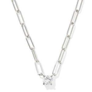 Virginia Sterling Silver Paperclip Necklace in White Topaz