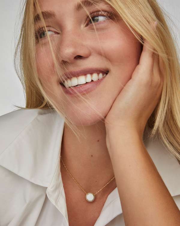 Volleyball Gold Short Pendant Necklace in White Mother-of-Pearl - alternate view