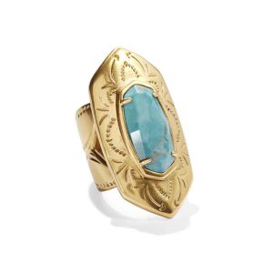 Keziah Vintage Gold Cocktail Ring in Variegated Dark Teal Magnesite
