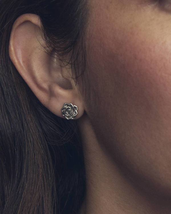 Ansel Rose Stud Earrings in Vintage Silver - view 2