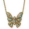 Ember Vintage Gold Butterfly Statement Necklace in Bronze Veined Turquoise Magnesite Red Oyster