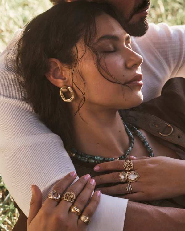 Keziah Etch Vintage Gold Open Frame Earrings - view 2