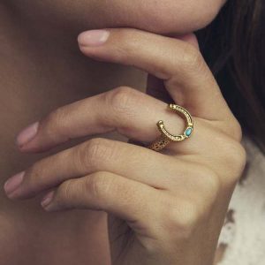 Noble Vintage Gold Horseshoe Cocktail Ring in Variegated Dark Teal Magnesite - view 2
