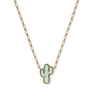 Tiny Cactus Vintage Gold Short Pendant Necklace