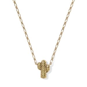Tiny Cactus Vintage Gold Short Pendant Necklace - alternate view