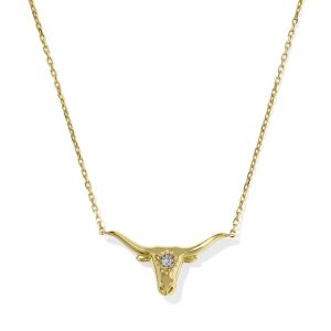 Diamond Accent 14k Yellow Gold Longhorn Necklace in White Diamond
