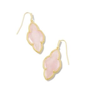 Abbie Gold Drop Earrings in Rose Quartz