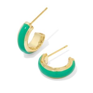 Ainsley Gold Huggie Earrings in Green Enamel