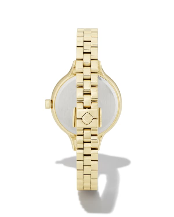 Alex Gold Tone Stainless Steel 35mm Narrow Watch in Ivory Mother-of-Pearl - view 2