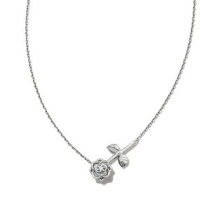 Ansel Rose 14k White Gold Pendant Necklace in White Diamond