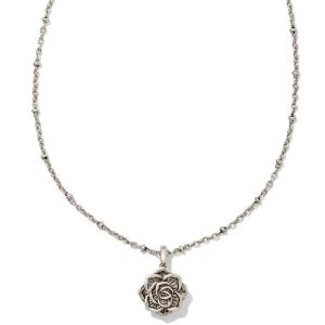Ansel Rose Short Pendant Necklace in Vintage Silver