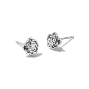 Ansel Rose 14k White Gold Stud Earrings in White Diamond