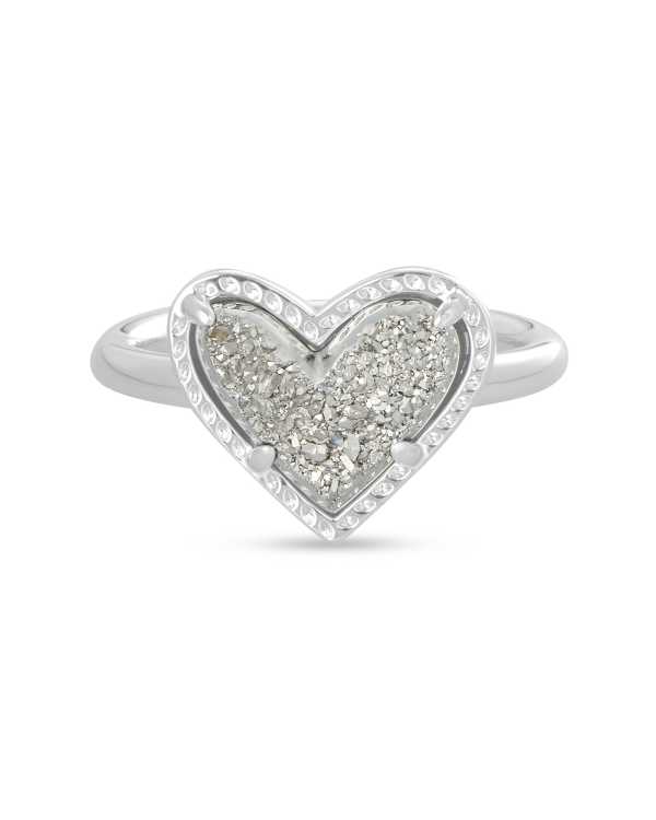 Ari Heart Silver Band Ring in Platinum Drusy - view 2
