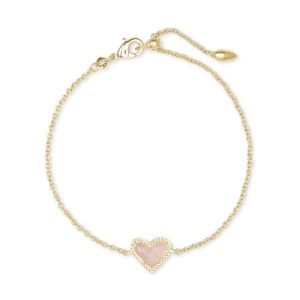 Ari Heart Gold Chain Bracelet in Rose Quartz