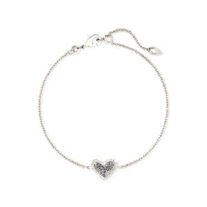 Ari Heart Silver Chain Bracelet in Platinum Drusy