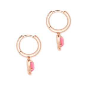 Ari Heart Rose Gold Huggie Earrings in Light Pink Drusy - view 2