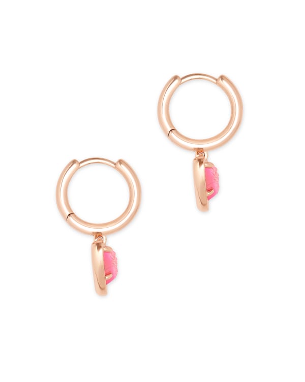 Ari Heart Rose Gold Huggie Earrings in Light Pink Drusy - view 2