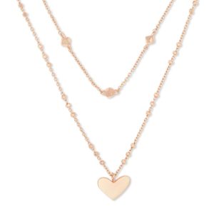 Ari Heart Multi Strand Necklace in Rose Gold