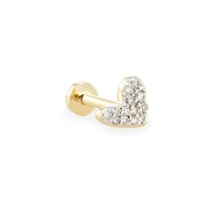 Heart Mini 14k Yellow Gold Single Stud Earring in White Diamond