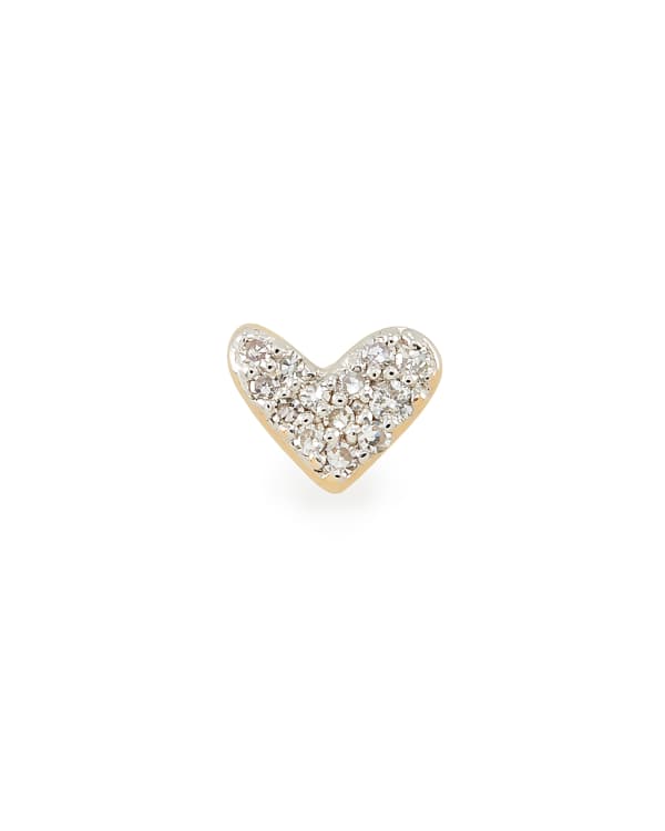 Heart Mini 14k Yellow Gold Single Stud Earring in White Diamond - view 2