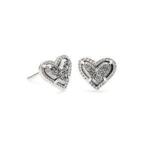 Ari Heart Silver Stud Earrings in Platinum Drusy - view 2
