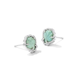Brynne Silver Shell Stud Earrings in Sea Green Chrysocolla