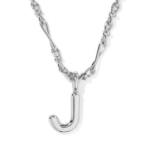 Bubble Letter J Silver Short Pendant Necklace