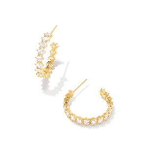 Cailin Gold Crystal Hoop Earrings in White CZ