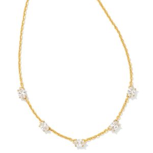 Cailin Gold Crystal Strand Necklace in White CZ