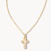 Cross Gold Pendant Necklace in White Lab Grown Opal