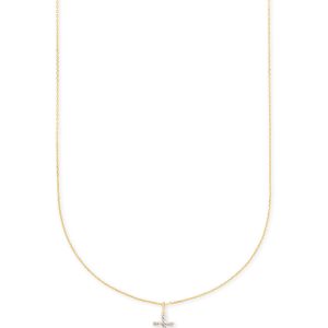 Cross 14k Yellow Gold Pendant Necklace in White Diamonds