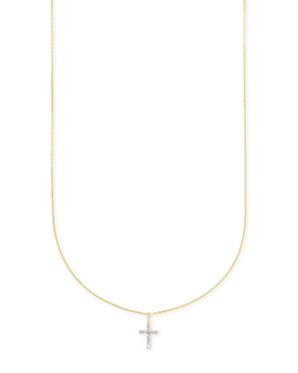 Cross 14k Yellow Gold Pendant Necklace in White Diamonds