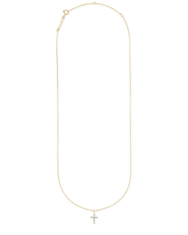 Cross 14k Yellow Gold Pendant Necklace in White Diamonds - alternate view