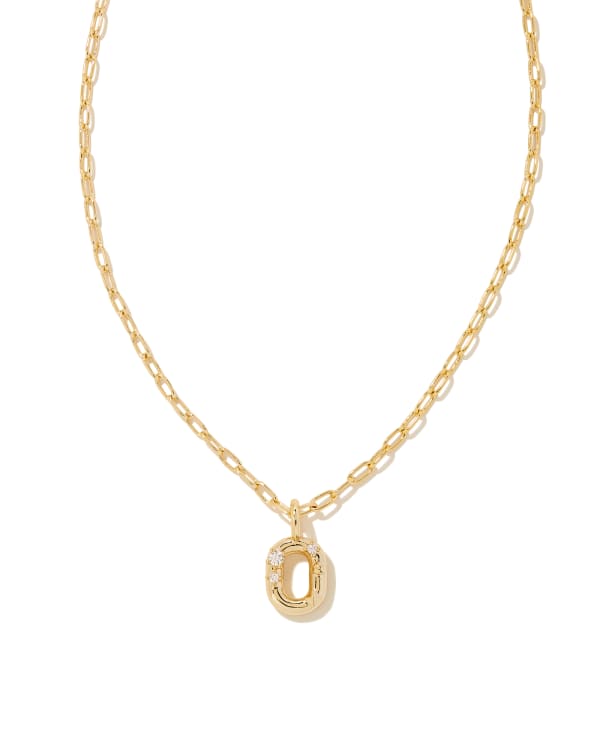 Crystal Letter O Gold Short Pendant Necklace in White Crystal