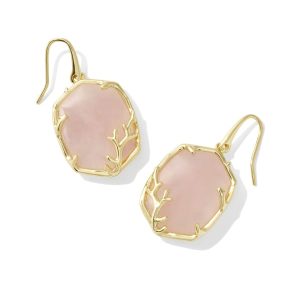Daphne Gold Coral Frame Drop Earrings in Rose Quartz
