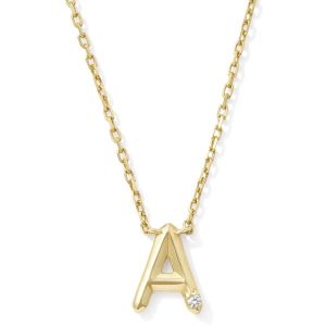 Diamond Accent Letter A 14k Yellow Gold Pendant Necklace in White Diamond