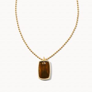 Dog Tag 18k Gold Vermeil Charm Necklace in Golden Obsidian