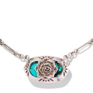 Elisa Vintage Silver Etch Frame Short Pendant Necklace in Variegated Turquoise Magnesite - alternate view