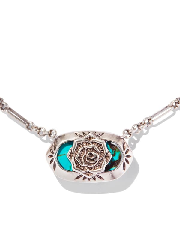 Elisa Vintage Silver Etch Frame Short Pendant Necklace in Variegated Turquoise Magnesite - alternate view