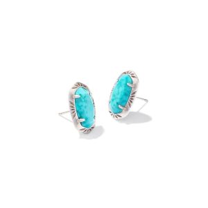 Ellie Vintage Silver Etch Frame Stud Earrings in Variegated Turquoise Magnesite