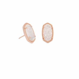 Ellie Rose Gold Stud Earrings in Iridescent Drusy