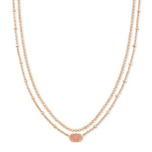 Emilie Rose Gold Multi Strand Necklace in Sand Drusy