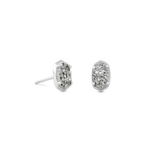 Emilie Silver Stud Earrings in Platinum Drusy