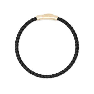 Evans 18k Yellow Gold Vermeil Corded Bracelet in Black Leather
