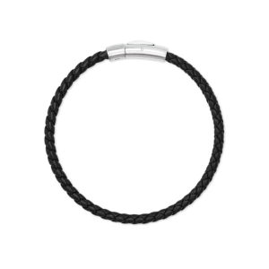 Evans Sterling Silver Corded Bracelet in Black Leather