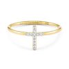 Cross 14k Yellow Gold Band Ring in White Diamond